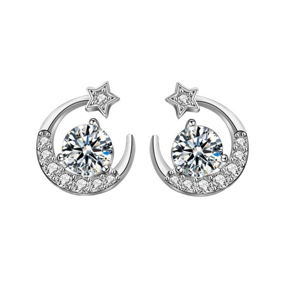 Certified 1 ct. t.w. Moissanite Diamond Moon Star  Stud Earrings NEW - Picture 4 of 9